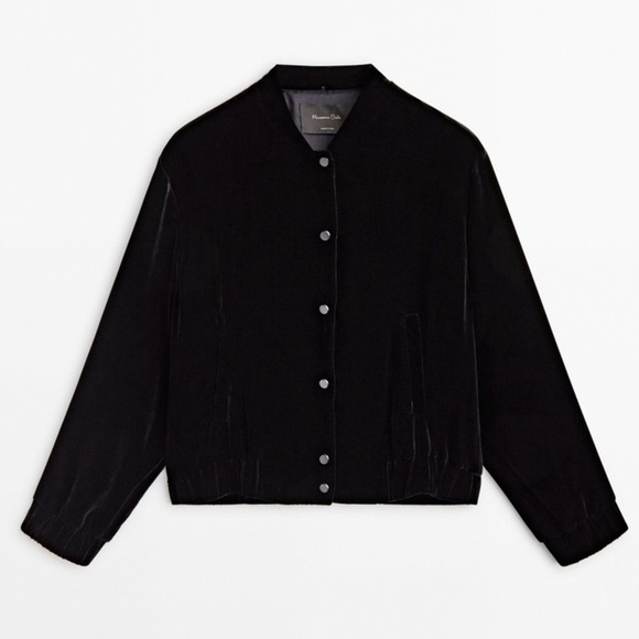 NWT. Massimo Dutti Black Velvet Bomber Jacket. Size S. - Picture 3 of 9